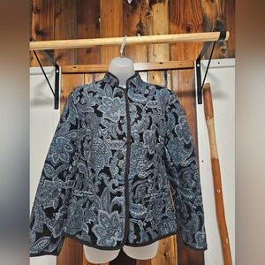 Elegant Tapestry Black and Blue Paisley Women's Blazer